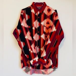 Vintage 90’s Wrangler Red and Black Geometric Men's Shirt Aztec Brush Popper